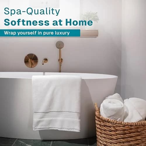 Fabdreams 100% Organic Cotton Bath Towel Set | GOTS Certified | 700 GSM | 6-Piece White thumbnail 2