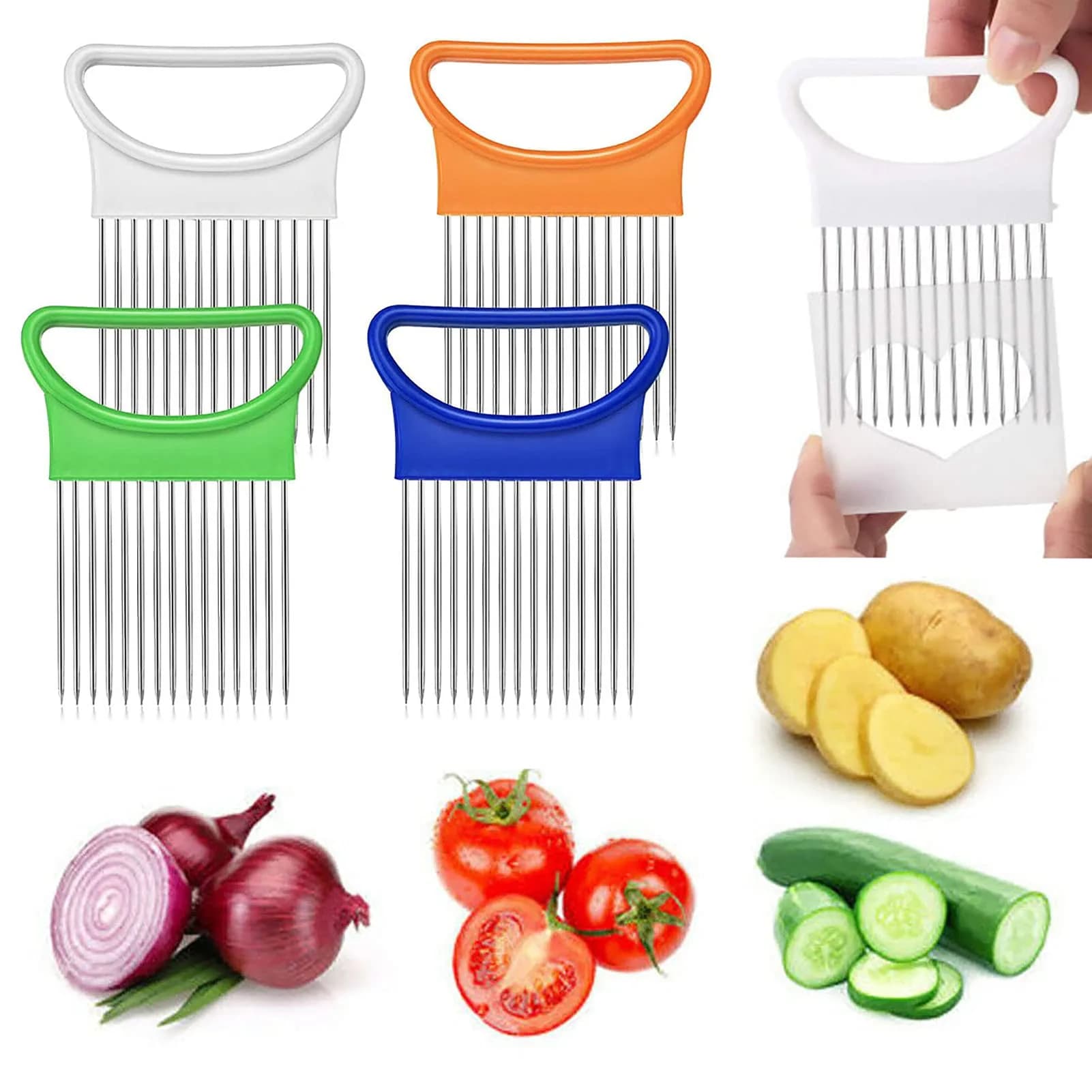 UpTuoLi 2Pcs Onion Holder Slicer, Stainless Steel | Versatile Kitchen Tool for Easy Slicing
