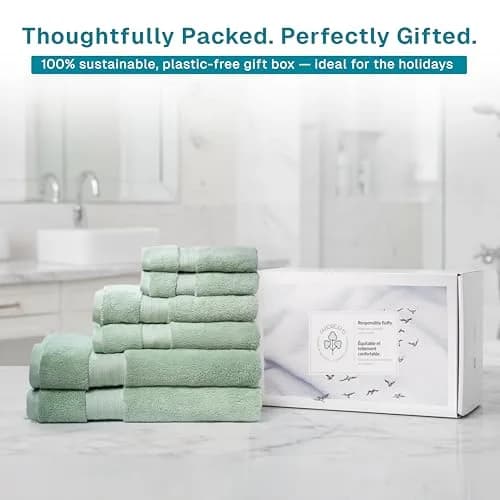Fabdreams Organic Cotton Bath Towel Set of 6 | 700 GSM Plush & Absorbent for Spa & Home (Green) thumbnail 7