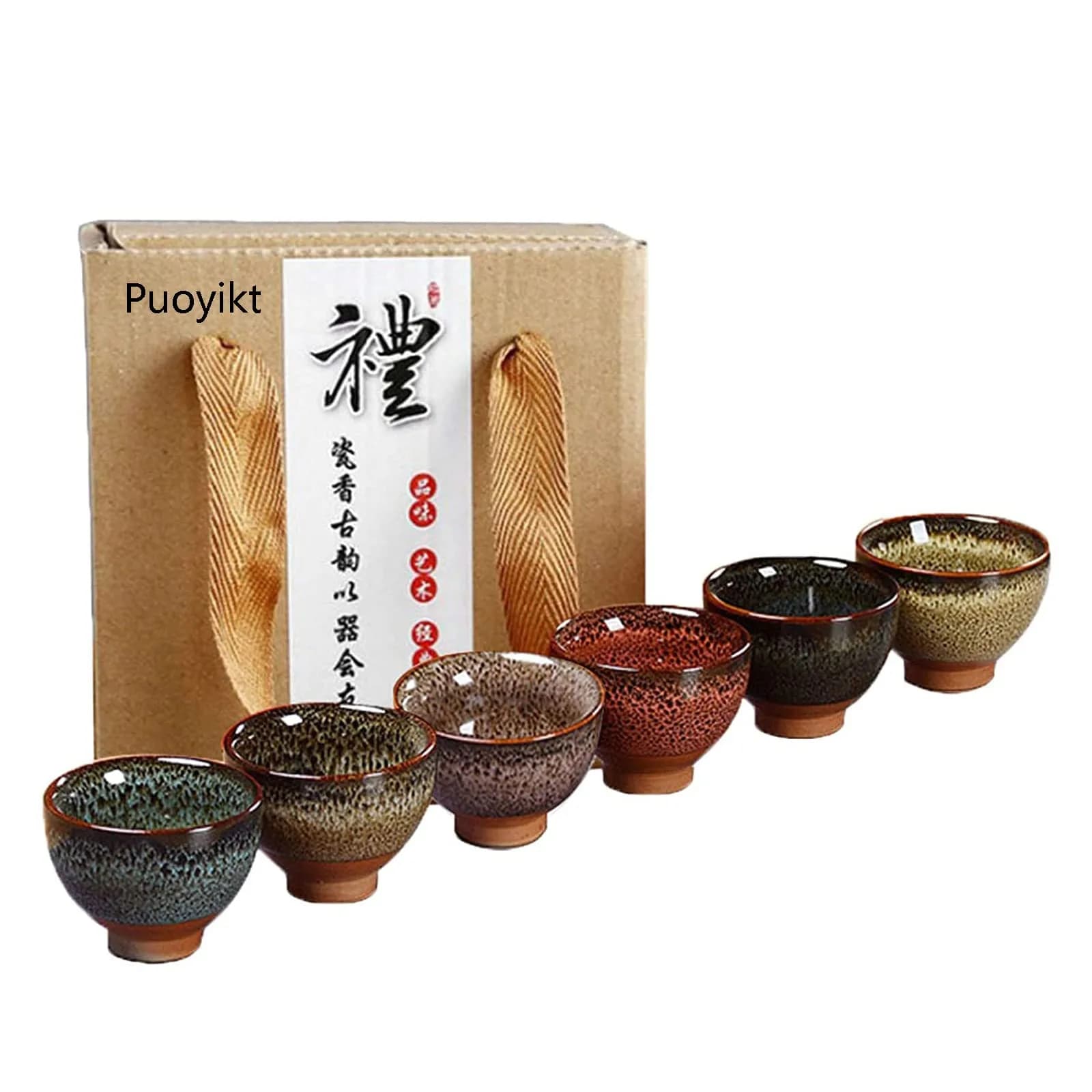 Puoyikt 6pc Ceramic Kung Fu Tea Set | 2.1oz Capacity, 6 Colors, Elegant & Durable — 6 colors
