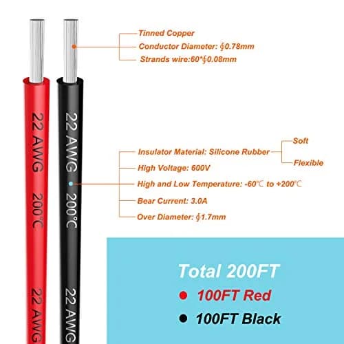 Haerkn 22 AWG Silicone Wire 200ft (60.96m) | 600V Rated, Ultra-Flexible, Tinned Copper thumbnail 2
