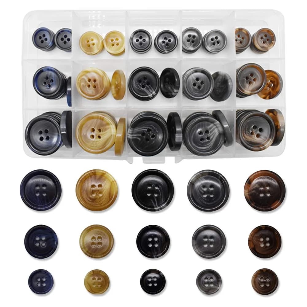 Renashed Faux Buffalo Horn Resin Buttons 15mm, 20mm, 25mm | 90-Piece Set for Suits & Coats — 5 Color