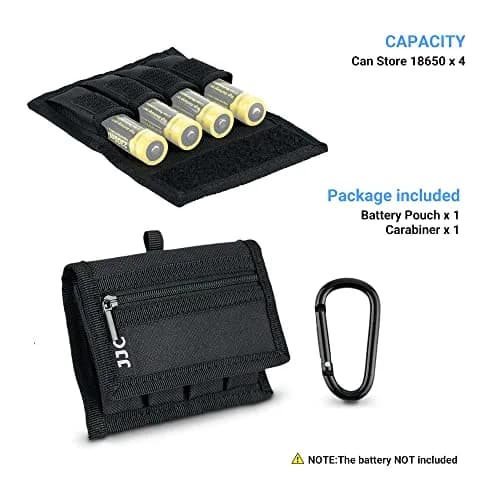JJC 18650 20700 or 21700 Battery Pouch Holder Storage Case with Carabiner | Water-Resistant Polyester, 4 Pack, Belt & Carabiner Mount thumbnail 6