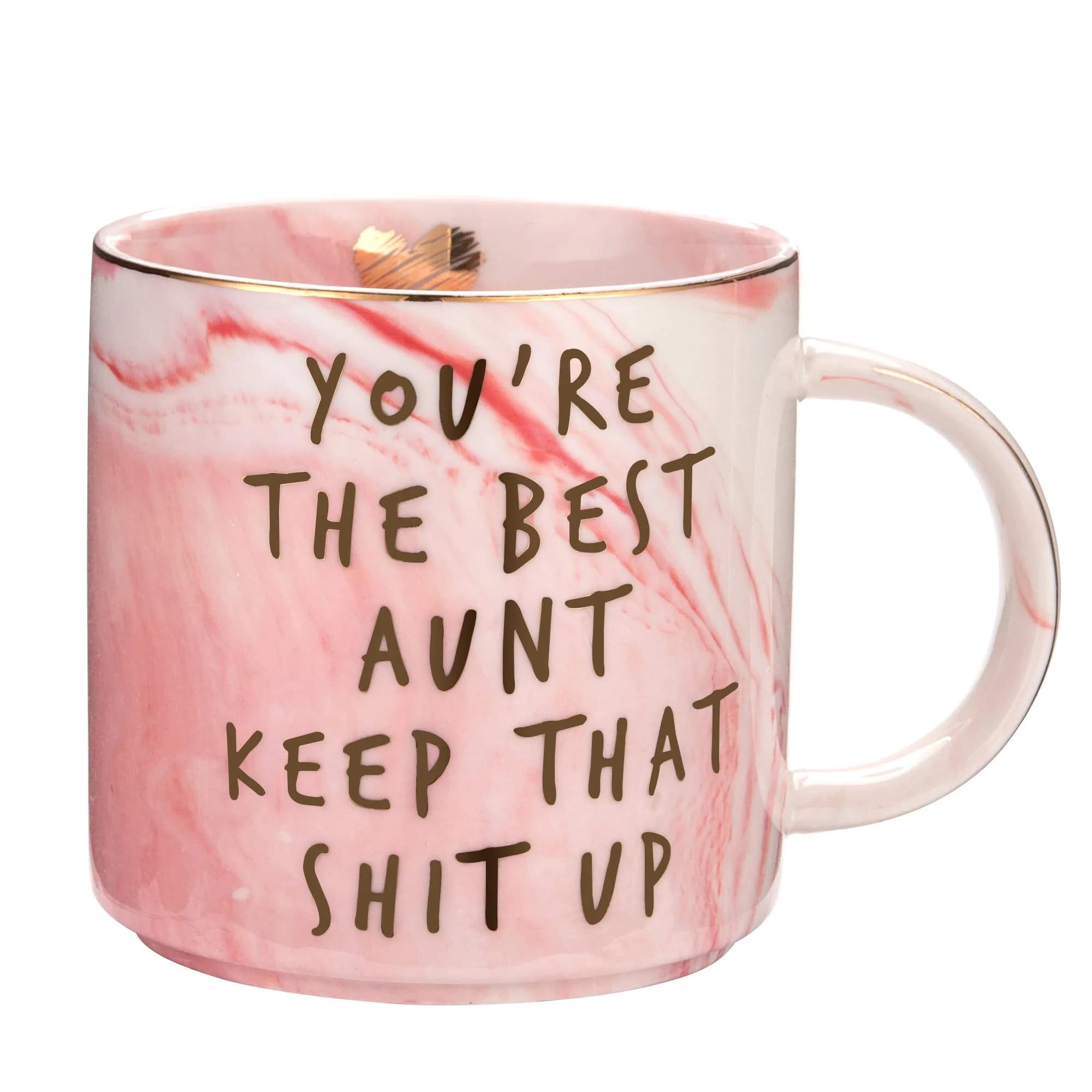 Hendson Aunt Gifts from Niece, Nephew - You're The Best Aunt Keep That S Up - Funny Present for Auntie - BAE Best Auntie Ever Gifts for Birthday - Great Favorite Aunty Mug, Ceramic Coffee Cup | Pink Marble Design - main product image