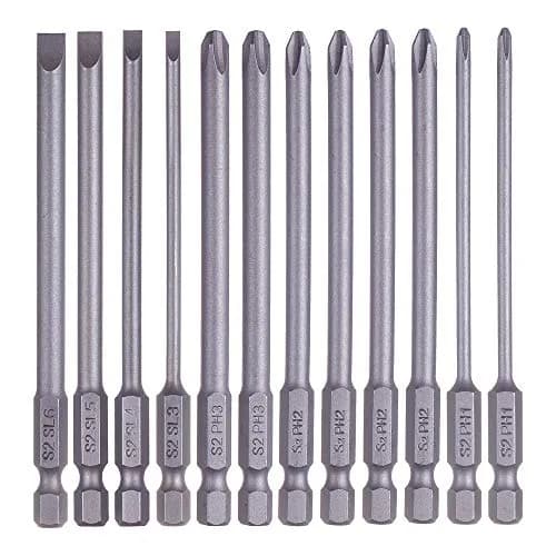 Rocaris 12 Pack 100mm (3.93") Hex Shank Magnetic Screwdriver Bits Set | S2 Steel, Slotted & Cross Head thumbnail 1
