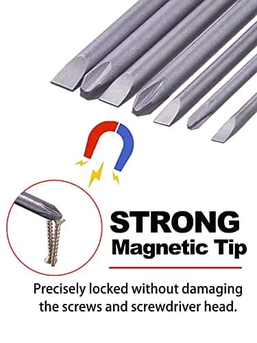 Rocaris 12 Pack 100mm (3.93") Hex Shank Magnetic Screwdriver Bits Set | S2 Steel, Slotted & Cross Head thumbnail 4