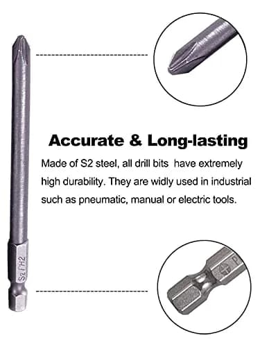 Rocaris 12 Pack 100mm (3.93") Hex Shank Magnetic Screwdriver Bits Set | S2 Steel, Slotted & Cross Head thumbnail 3