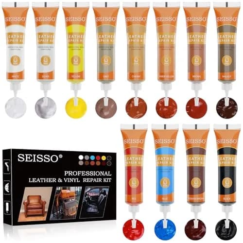 SEISSO 12 Colors Leather Repair Kit | Heavy Duty Vinyl, for Furniture Car Seats Couches Sofa Shoes Boat, Purses Jacket Leather Paint thumbnail 1