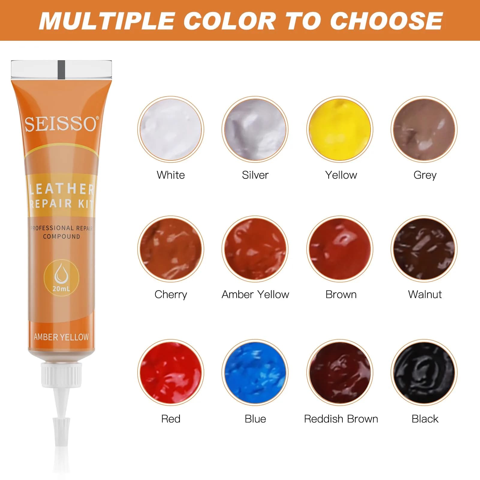 SEISSO 12 Colors Leather Repair Kit | Heavy Duty Vinyl, for Furniture Car Seats Couches Sofa Shoes Boat, Purses Jacket Leather Paint - view 3