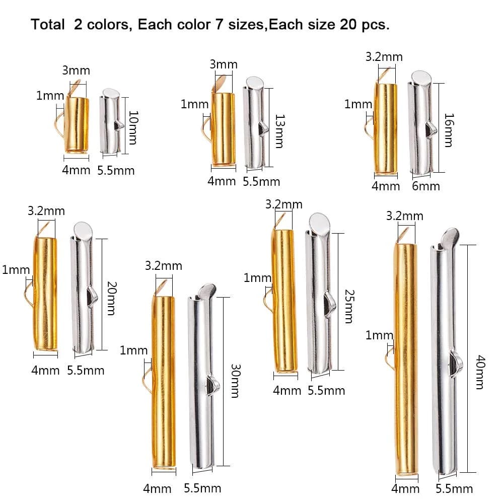 PH PandaHall Gold Slide On End Clasp Tubes - 200pcs, 5 Sizes (10-30mm) for Jewelry Making - view 4