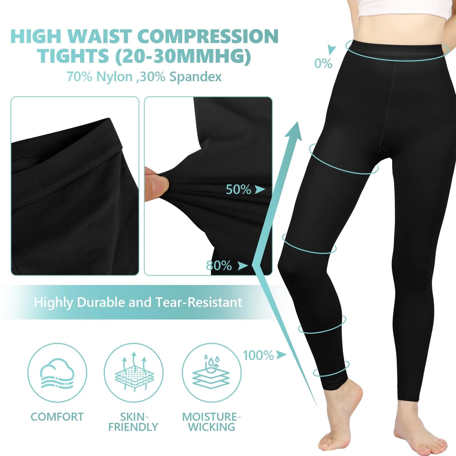 Laubawck Medical Compression Pantyhose for Women, 20-30 mmHg Graduated Support Tights (3X-Large, Black) | FDA Approved OTC OTC - view 5
