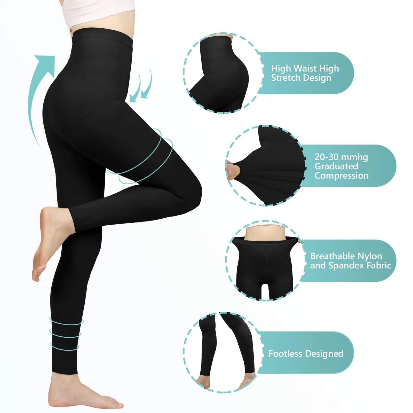 Laubawck Medical Compression Pantyhose for Women, 20-30 mmHg Graduated Support Tights (3X-Large, Black) | FDA Approved OTC OTC - view 6