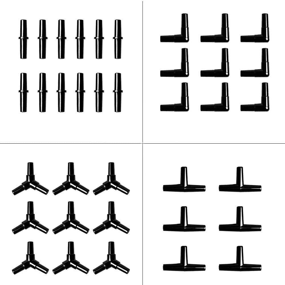 BornFeel Black Aquarium Airline Tubing Connectors 40pcs | 4 Types for Fish Tank Air Lines