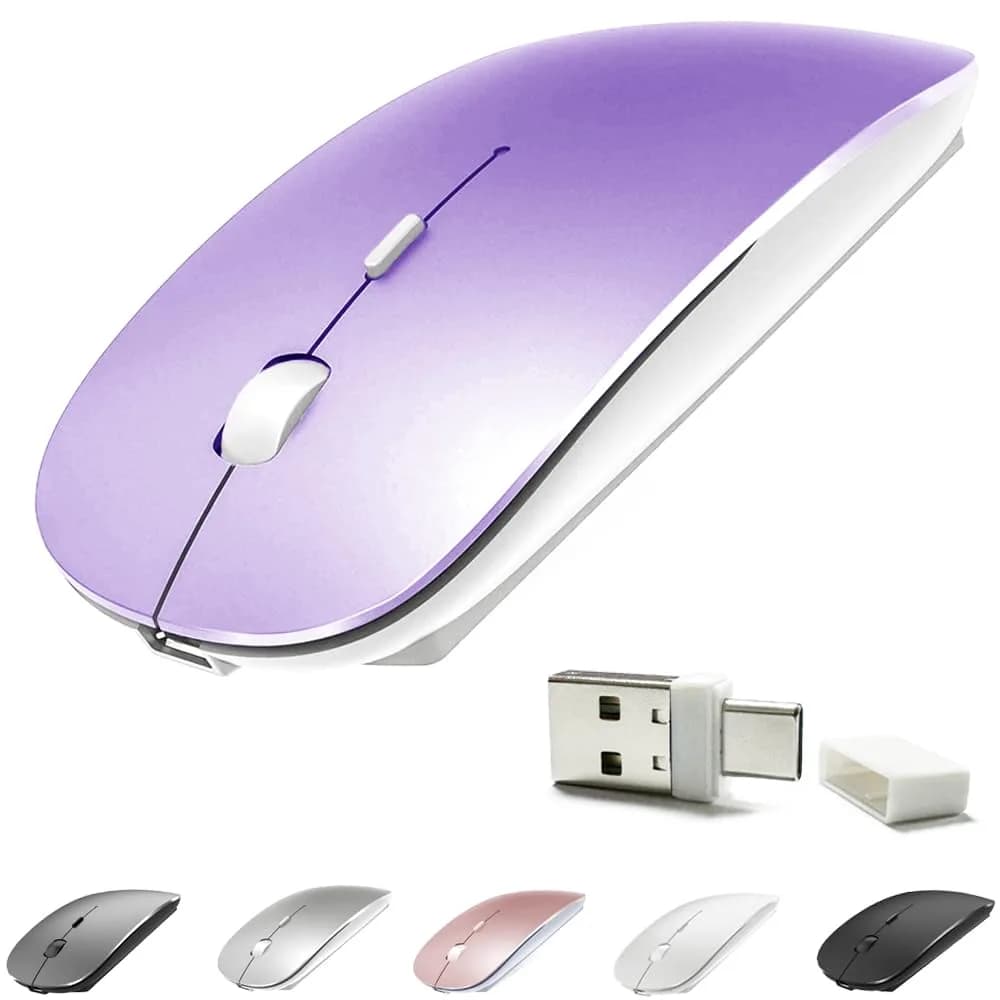 KLO Rechargeable Wireless Mouse - Bluetooth 5.2/3.0, Type-C, 2.4G USB | Silent Optical Mouse for Mac, Windows, iPad, Laptop (Purple, 1-Pack) - main product image