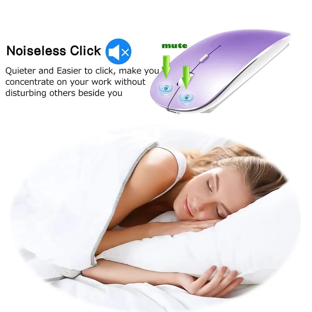 KLO Rechargeable Wireless Mouse - Bluetooth 5.2/3.0, Type-C, 2.4G USB | Silent Optical Mouse for Mac, Windows, iPad, Laptop (Purple, 1-Pack) - view 2