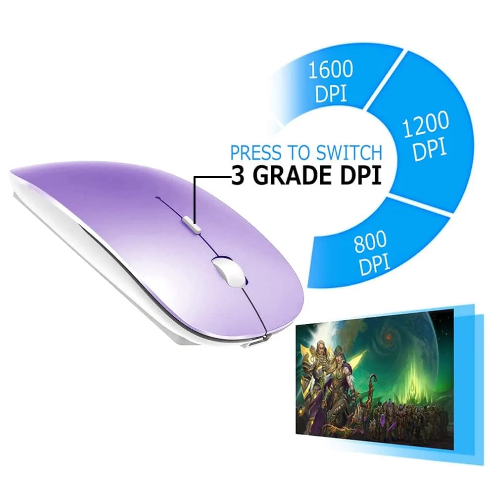 KLO Rechargeable Wireless Mouse - Bluetooth 5.2/3.0, Type-C, 2.4G USB | Silent Optical Mouse for Mac, Windows, iPad, Laptop (Purple, 1-Pack) - view 4