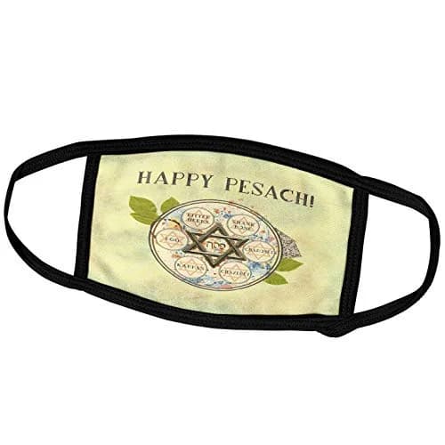 3dRose Face Mask Happy Pesach Star of David Seder Plate Herbs Egg Shank Bone 6.7x4.3-inch | Custom Printed, Lightweight & Reusable thumbnail 1