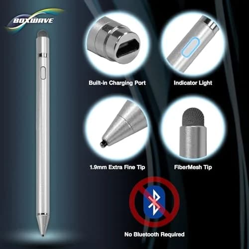 BoxWave AccuPoint Active Stylus for Lenovo ThinkPad X13 | Ultra-Fine 2mm Tip, 12H Battery, Metallic Silver thumbnail 4