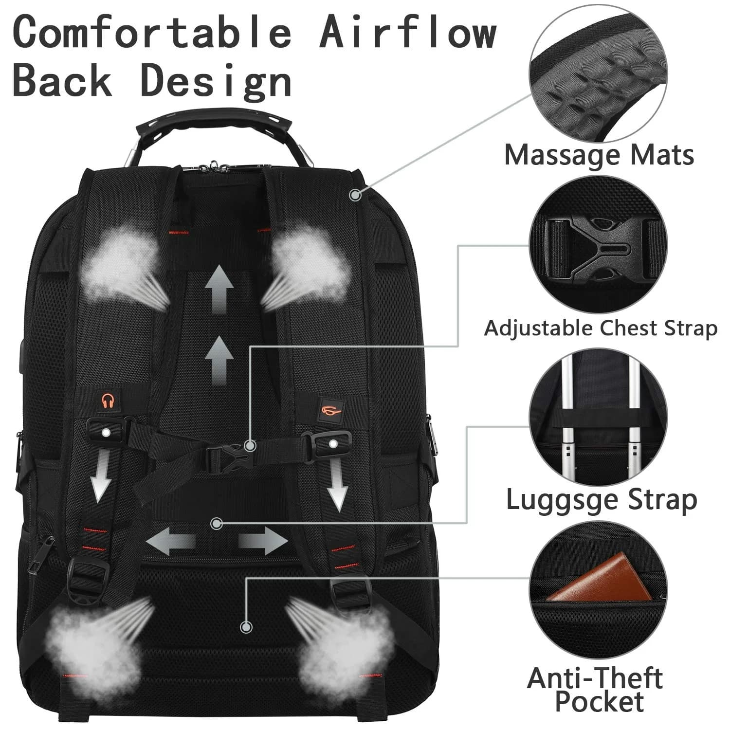 YALIXIAN 18.4'' Laptop Backpack 55L Water Resistant RFID Anti-theft USB Port thumbnail 6