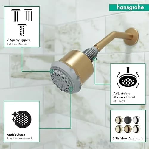 hansgrohe Clubmaster 3.7-inch Showerhead 9.4 cm (3.7-inch) Brushed Bronze | 3-Spray Easy Clean Shower Head thumbnail 3