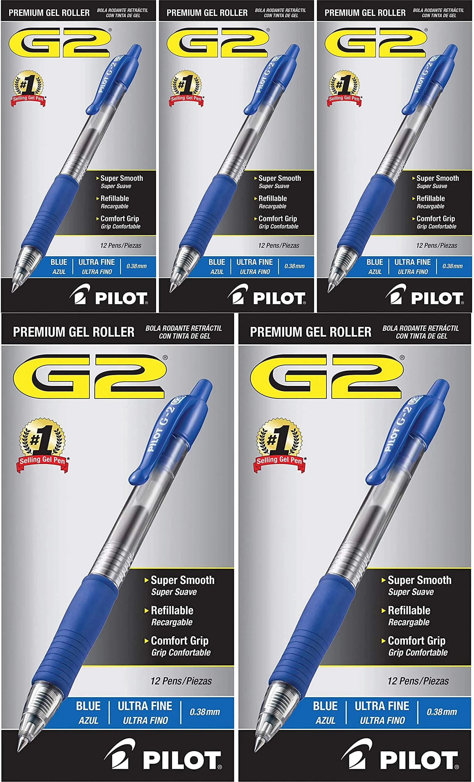 Pilot G2 Premium Refillable & Retractable Gel Pens 0.7mm | Ultra Fine Point, Blue Ink, 12 Pack — Blue