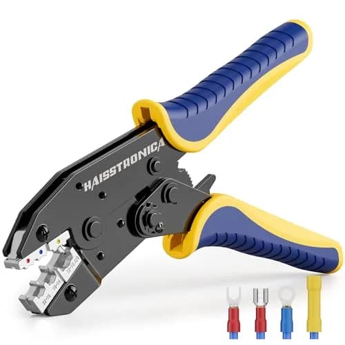 haisstronica Ratchet Crimping Tool for Insulated Terminals, AWG 22-10, 230mm (9 inch) | Professional Wire Crimper with Adjustable Star Wheel thumbnail 1
