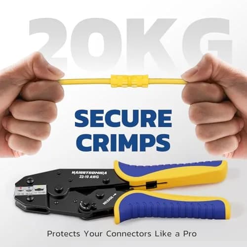haisstronica Ratchet Crimping Tool for Insulated Terminals, AWG 22-10, 230mm (9 inch) | Professional Wire Crimper with Adjustable Star Wheel thumbnail 7