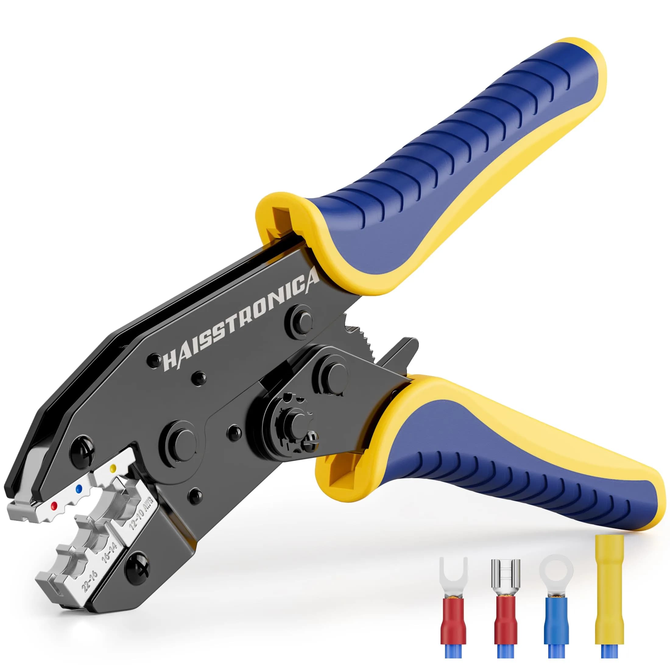 haisstronica Ratchet Crimping Tool for Insulated Terminals, AWG 22-10, 230mm (9 inch) | Professional Wire Crimper with Adjustable Star Wheel - main product image