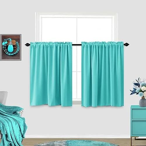 KOUFALL Turquoise Short Curtains - 24 Inch Length | Blackout Room Darkening, Rod Pocket, Set of 2 thumbnail 1
