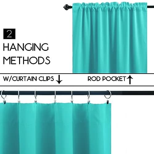 KOUFALL Turquoise Short Curtains - 24 Inch Length | Blackout Room Darkening, Rod Pocket, Set of 2 thumbnail 2
