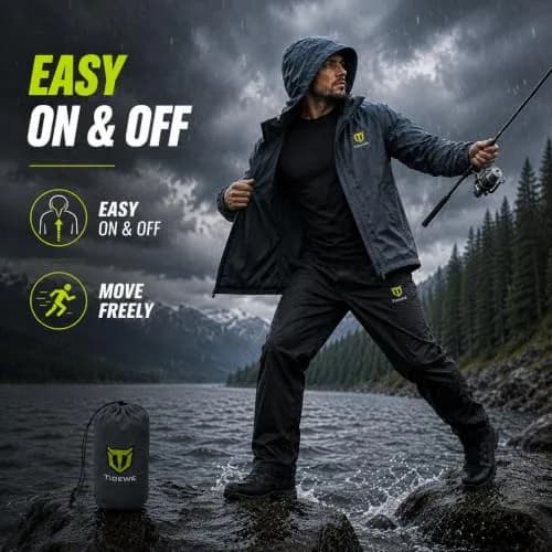 TIDEWE Rain Suit Waterproof Breathable Lightweight Rainwear Gray XL | Stay Dry & Comfortable Outdoors thumbnail 3