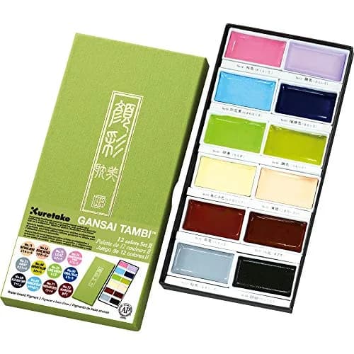 Kuretake Gansai Tambi Watercolor Paint Set, 12 Nuance Colors, 180g (6.35 oz) | Professional Grade Art Paint thumbnail 1