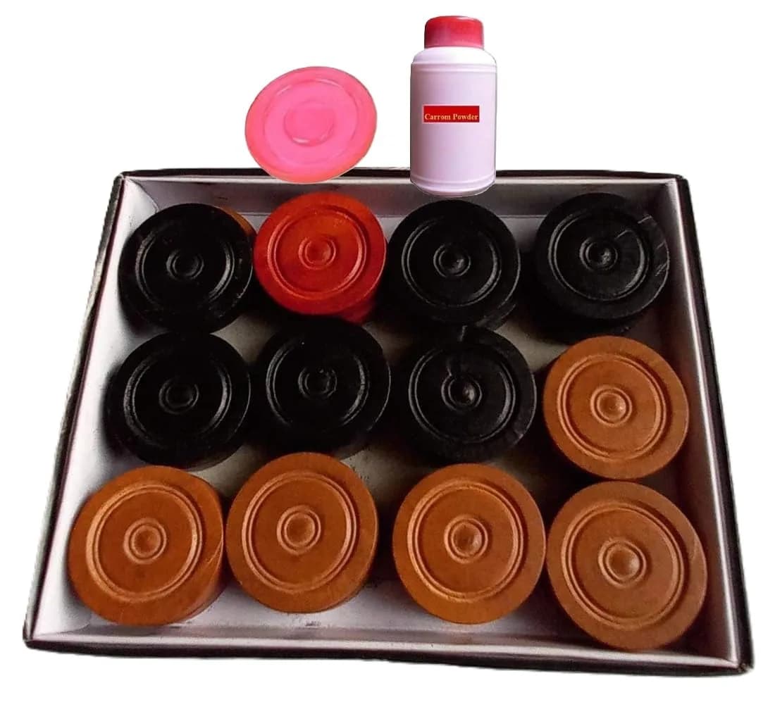 TAZAS Carrom Board Wood Coins & Striker Set | 24 Coins + 1 Striker, Standard Edition