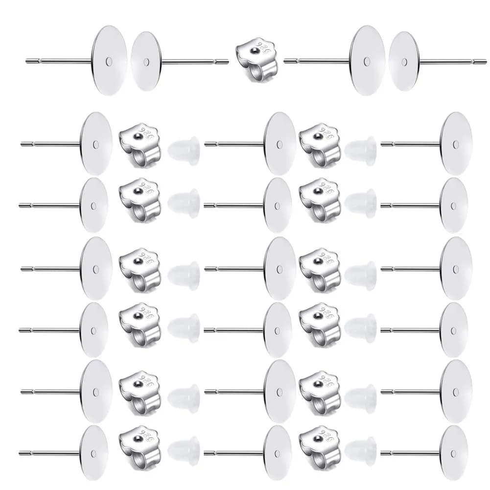Moonear Sterling Silver Plated Flat Pad Earring Studs 5mm & 8mm | Hypoallergenic Jewelry Findings — silver