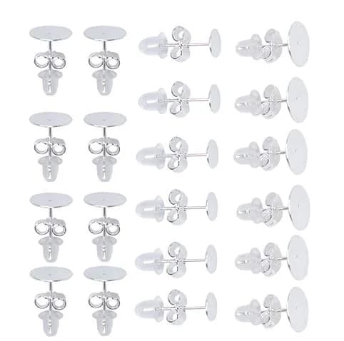Moonear Sterling Silver Plated Flat Pad Earring Studs 5mm & 8mm | Hypoallergenic Jewelry Findings thumbnail 4