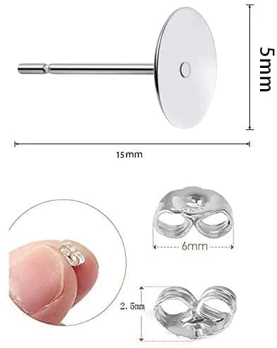 Moonear Sterling Silver Plated Flat Pad Earring Studs 5mm & 8mm | Hypoallergenic Jewelry Findings thumbnail 6