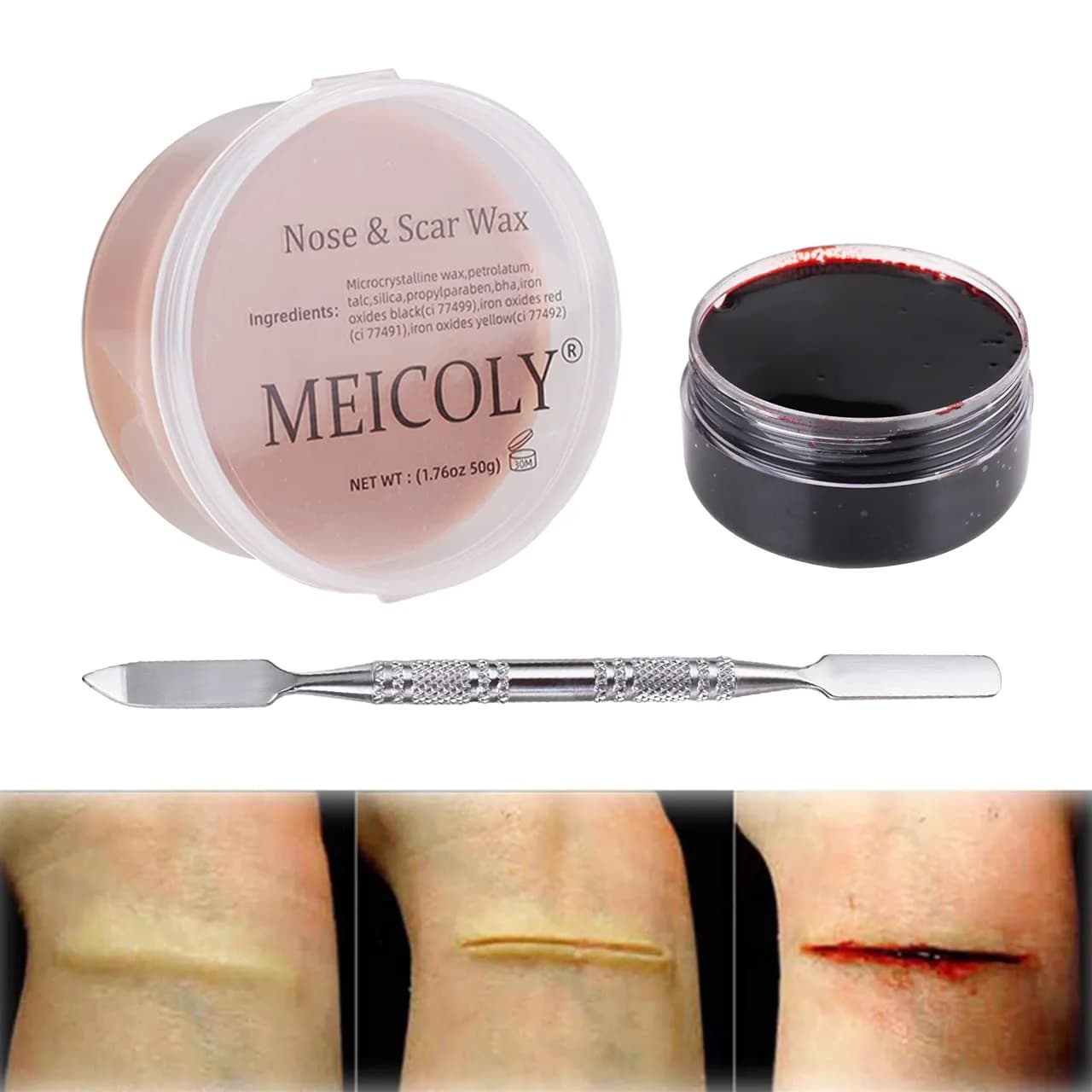 MEICOLY SFX Makeup Kit with Scar Wax & Blood Gel | Realistic Special Effects for Cosplay & Halloween - main product image