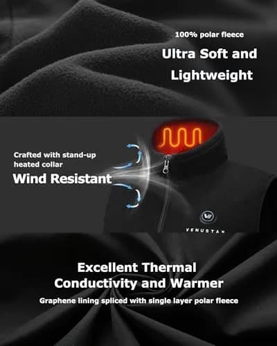 Venustas Men's Heated Fleece Vest with 6 Heating Zones & Battery Pack | Lightweight, Insulated, 10H Runtime thumbnail 4