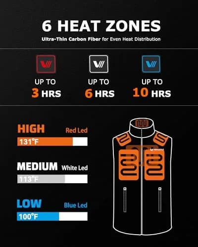 Venustas Men's Heated Fleece Vest with 6 Heating Zones & Battery Pack | Lightweight, Insulated, 10H Runtime thumbnail 3