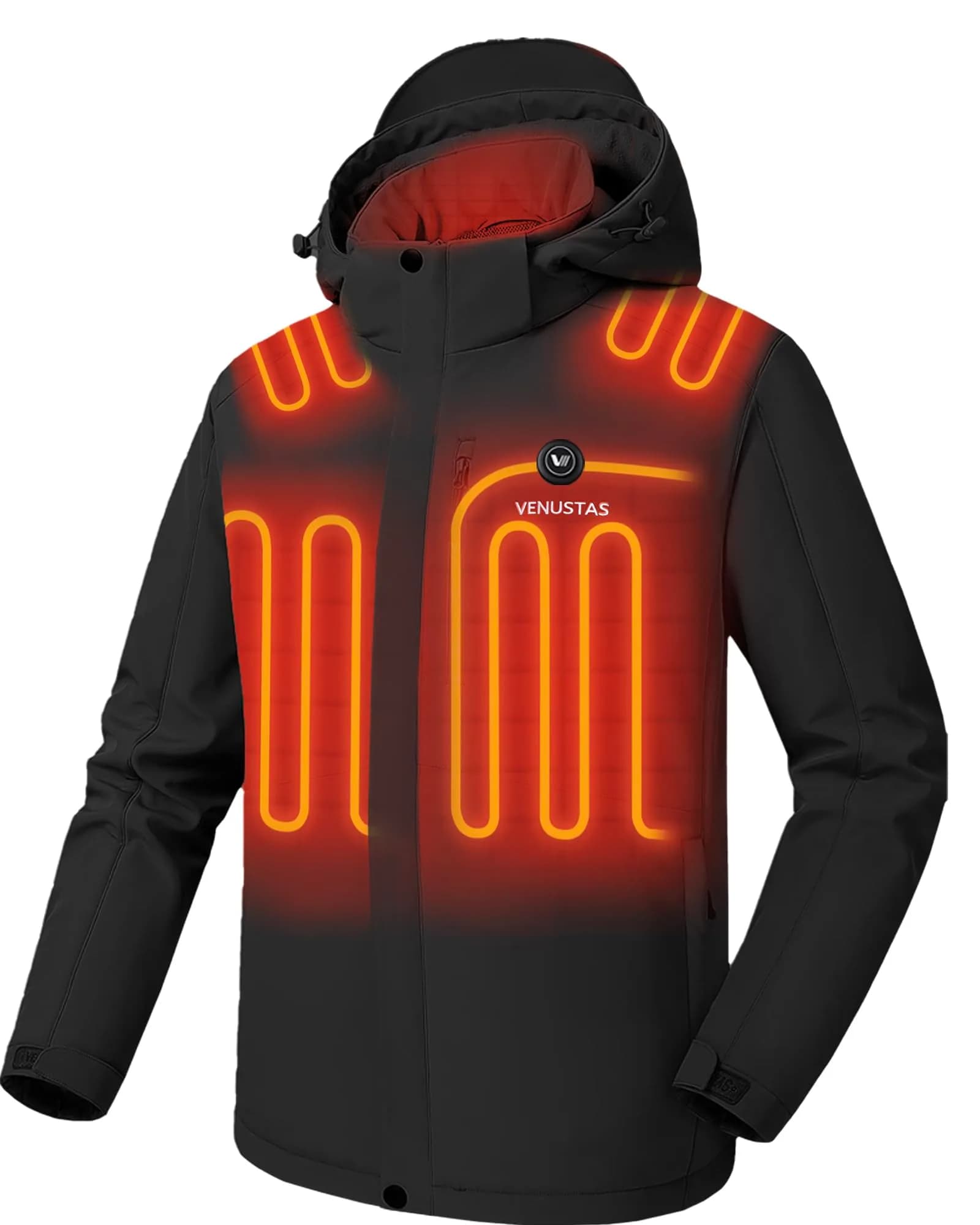 Venustas Men's Waterproof Heated Jacket with Battery & Detachable Hood | 10-Hour Warmth, Water-Resistant, Windproof