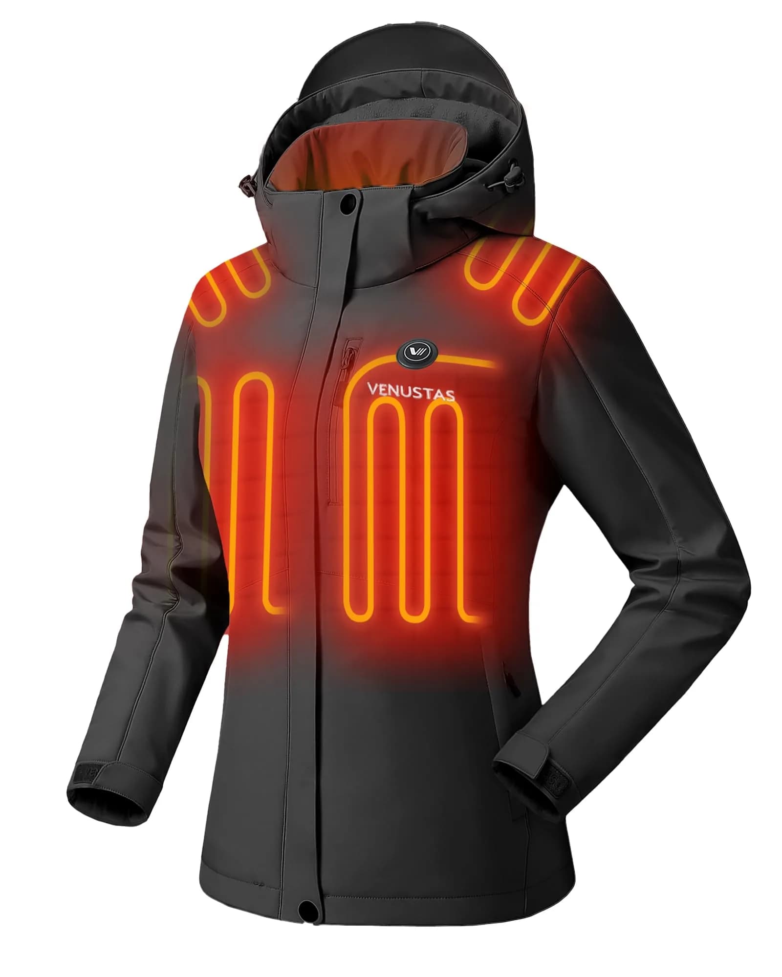 Venustas Women's Waterproof Heated Jacket with Battery & Detachable Hood | Instant Warmth & Long Runtime — Black