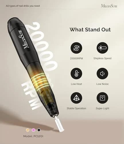 MelodySusie PC120I USB Nail Drill | 20,000 RPM, Portable Efile for Acrylic & Gel Nails thumbnail 4