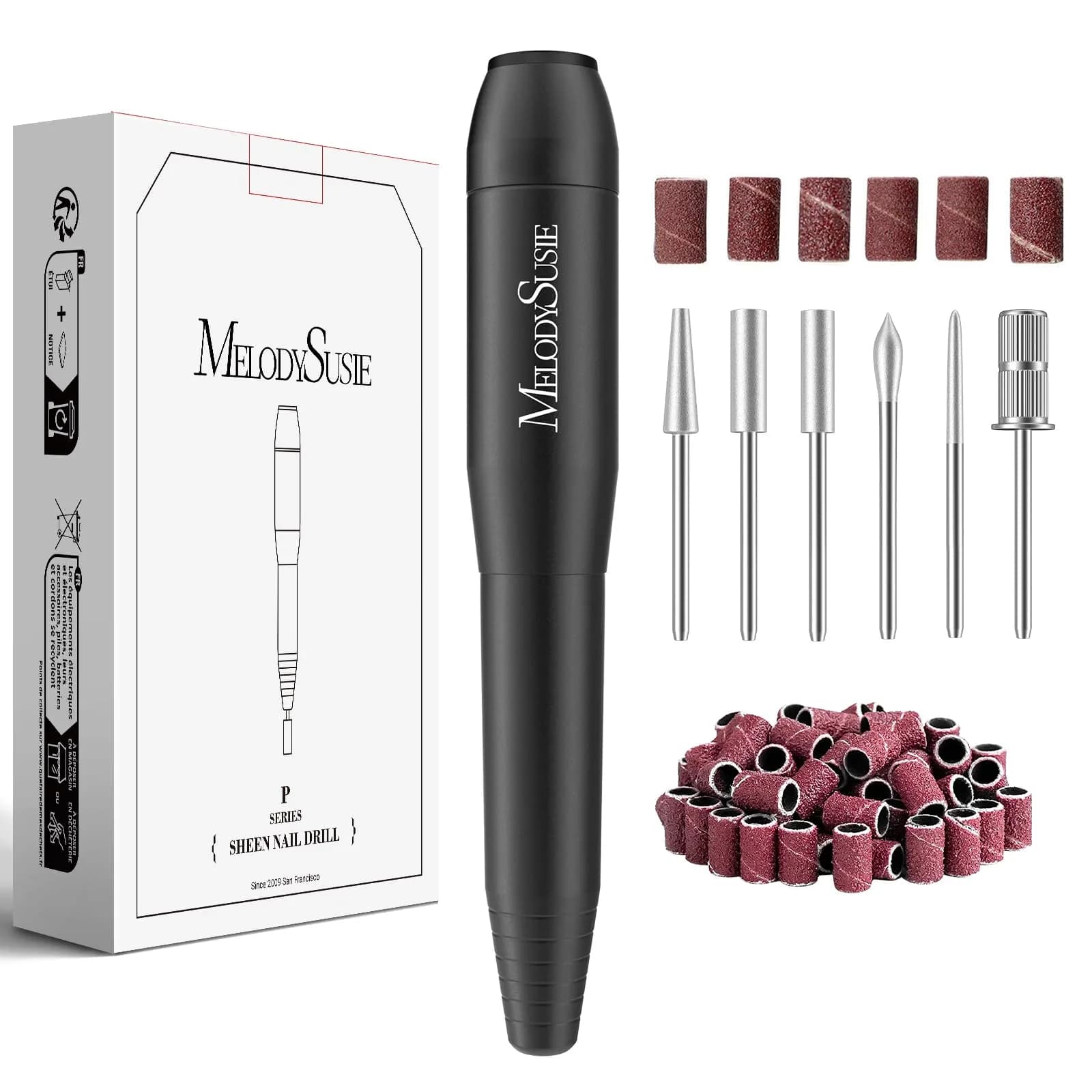 MelodySusie USB Nail Drill PC120I Macaron Purple | 20,000 RPM Portable Electric Nail File for Gentle Nail Prep — Black