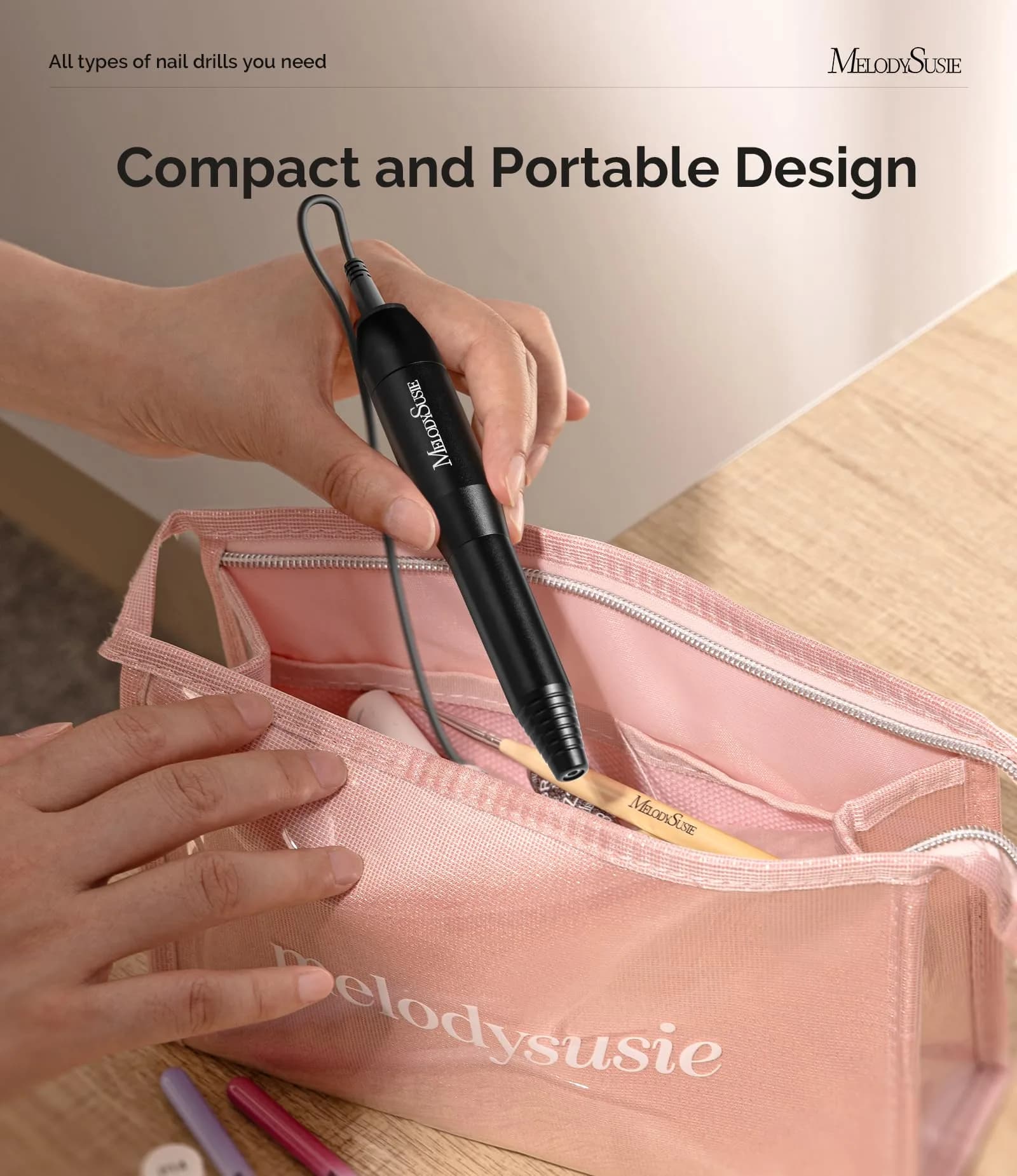 MelodySusie PC120I Portable USB Nail Drill 20000RPM - Chic Black | Beginner-Friendly Electric Nail File for Home Use - view 3
