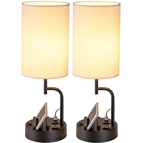 Dreamholder Modern Desk Lamp with 3 USB Ports & AC Outlet | Bedside & Office Lighting (Pack of 2) thumbnail 1