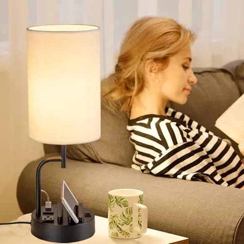 Dreamholder Modern Desk Lamp with 3 USB Ports & AC Outlet | Bedside & Office Lighting (Pack of 2) thumbnail 6