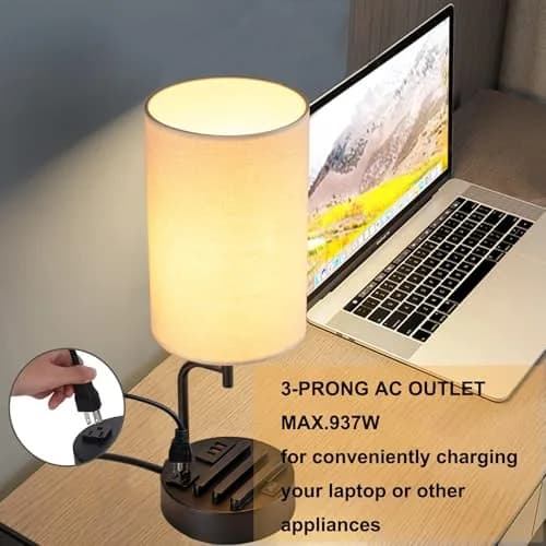 Dreamholder Modern Desk Lamp with 3 USB Ports & AC Outlet | Bedside & Office Lighting (Pack of 2) thumbnail 3