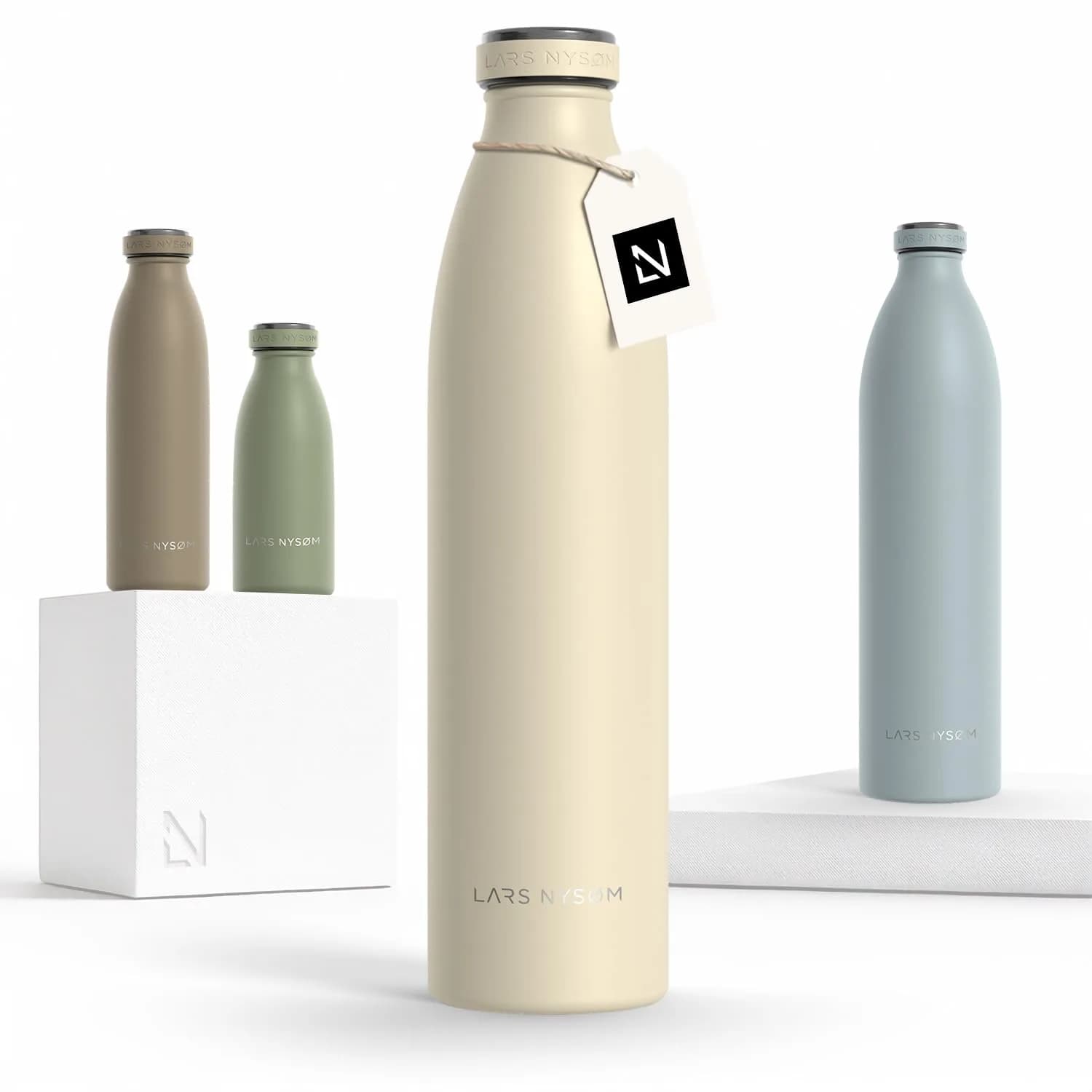 LARS NYSØM Stainless Steel Insulated Water Bottle 34oz | Vacuum & Leakproof Design for Active Use — Almond Beige