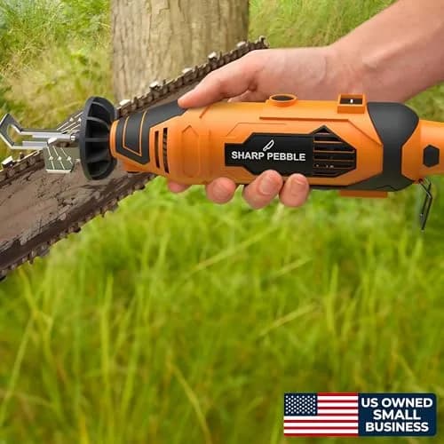 Sharp Pebble Electric Chainsaw Sharpener Kit 120V | 4 File Sizes, Angle Guide, Wrench & eBook thumbnail 7