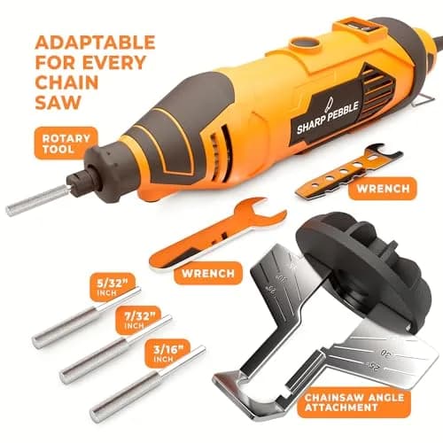 Sharp Pebble Electric Chainsaw Sharpener Kit 120V | 4 File Sizes, Angle Guide, Wrench & eBook thumbnail 2